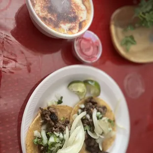 Elote in a cup &amp; carne asada tacos