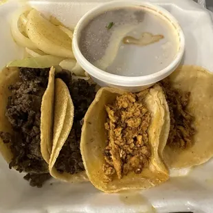 4 Tacos Plate beef and Al pastor
