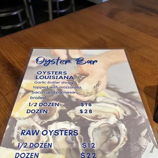 Oyster menu