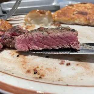 a half eaten steak