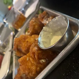 a tray of chicken nuggies