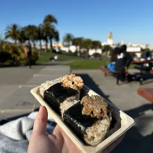 Yuzu salmon onigiri and beef onigiri