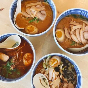 Black garlic (back), spicy tan tan (front left), spicy tonkatsu (front right)