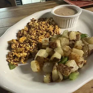 Chorizo con huevos and country potatoes