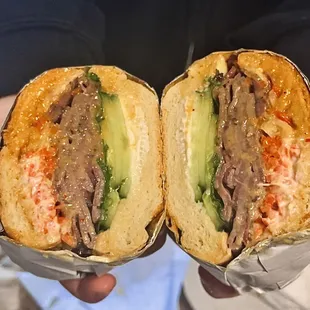 B4. THAI ROAST BEEF (French Roll) - Roast Beef, Carrot, Cabbage, Cucumber, Onion, Cilantro with Mayo and Peanut Sauce on a Roll