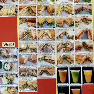 a menu of sandwiches and drinks