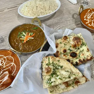 Garlic Nann, Butter Chicken and Lamb Curry