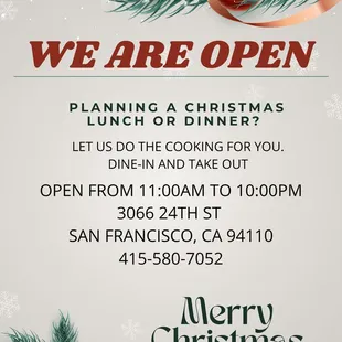We are open on Christmas Day
