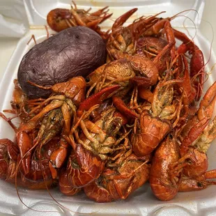 2 lbs. boiled crawfish with a potato.