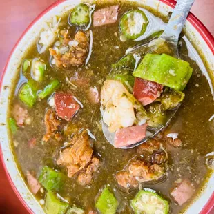 shrimp and okra gumbo. I ordered a side of fried oysters to add.