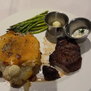 Filet. Loaded baked potato. Asparagus. 10/10!