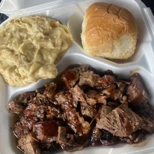 Brisket plate with garlic mashed potatoes