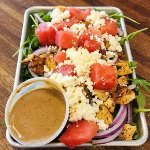 Seasonal watermelon feta salad with chicken