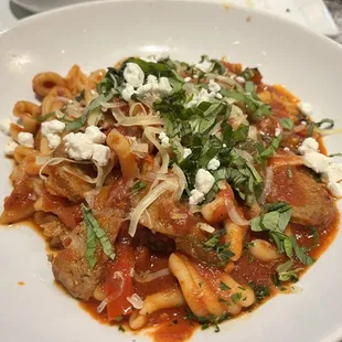 Casarecce pasta with Italian sausage and goat cheese