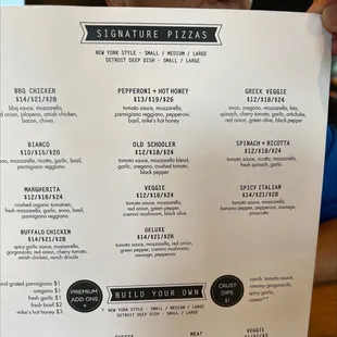 Pizza side of menu