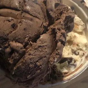 Peanut butter cup on the bottom, double brownie chocolate on top! Top was my favorite!!