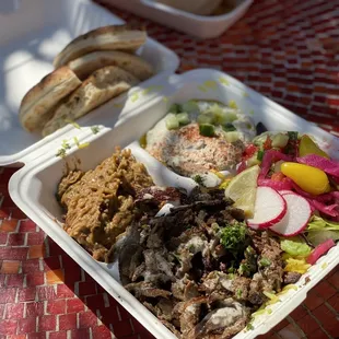 Beef Plate with Eggplant Dip and Cucumber Labne