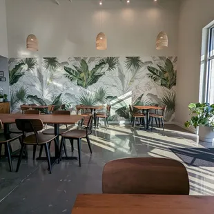 tables and chairs in a restaurant