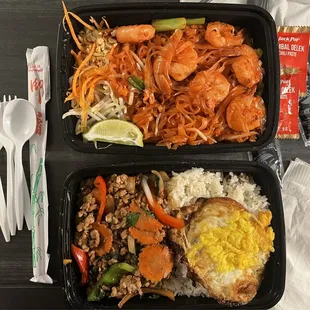 Pad Thai and Pad Kra Pow with Fried Egg (OVR) Yummm