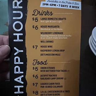 Happy Hour menu