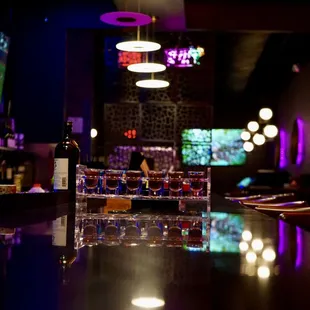 a bottle of wine on the bar
