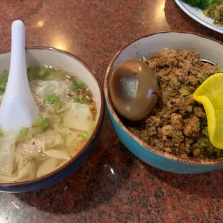 E.6. Minced Pork Rice & Small Wonton Soup Combo