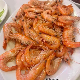 a plate of cooked shrimp