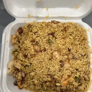 House special fried rice with extra pork, cooked well done, does that look well done? Not sure what&apos;s happened last 3 times we&apos;ve ordered.