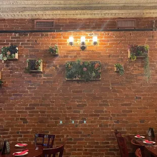 a brick wall in a restaurant