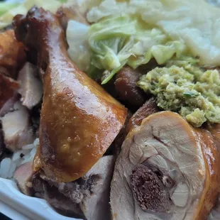 Soy sauce chicken with BBQ pork  over rice