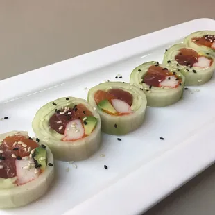 Naruto Roll - this has a cucumber wrap instead of rice or Norii. Very refreshing!
