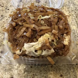Fried rice noodles. 1 lb. Cabbage and chopped green onions. DoorDash it.