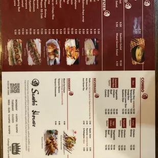 the menu of the restaurant