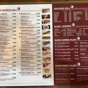 menu, sushi and sashimi