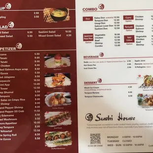 menu, sushi and sashimi