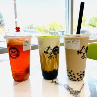 Left to Right  Strawberry Fruit , Brown Sugar Milk Tea , Taichi Milk Tea.