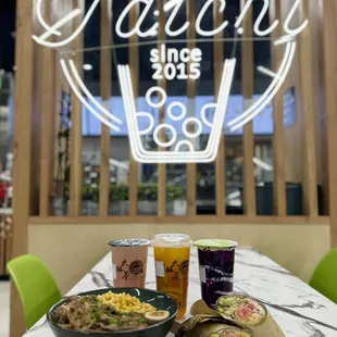 Strawberry Yakult, Mango InfruiTea, Taro Zang Zang, Beef Rice Bowl, Poke Burrito