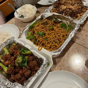 a variety of food items on a table