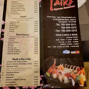 menu, sushi and sashimi