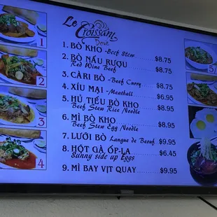 a menu on the wall