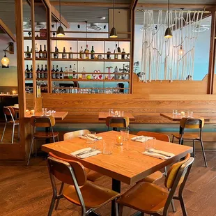 tables and chairs in a restaurant