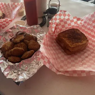 Grilled cheese with pepper jack and bacon, and fried pickles