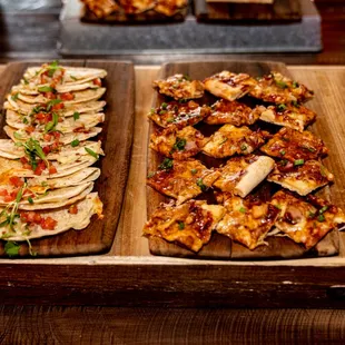 BBQ chicken pizza and quesadillas