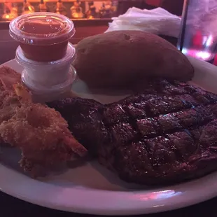 Wed. 13.00 Ribeye and Shrimp! So damn good