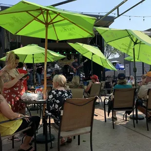 Outside patio with stage setup