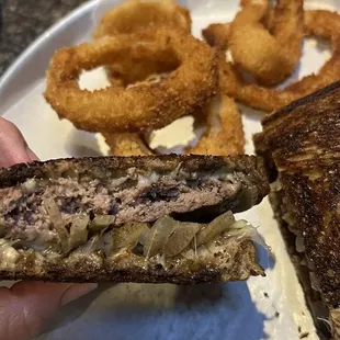 Patty melt with onion rings