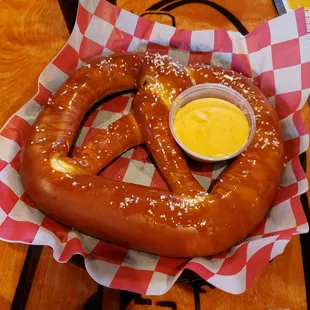 a pretzel with mustard