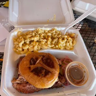 Mac and cheese and Pastrami sandwich