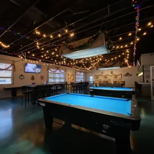a pool table and bar