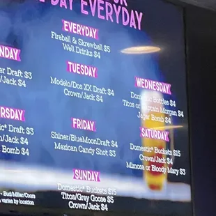 Daily drink specials